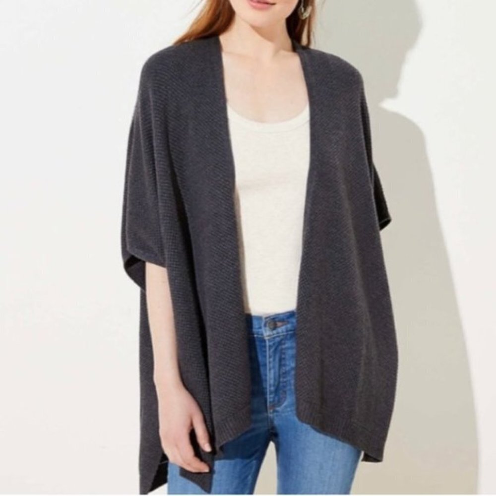 LOFT Dark Gray Waffle Knit Wrap Cardigan